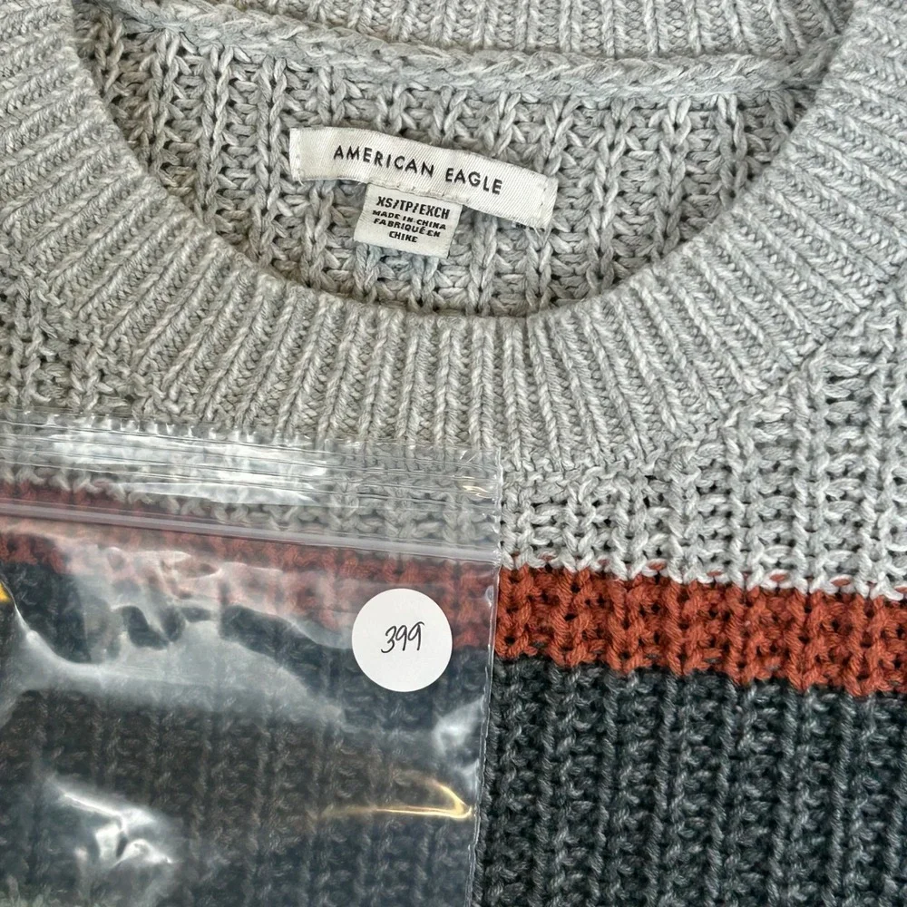 American Eagle Womens XS Striped Chunky Knit Crewneck Sweater Multicolor Relaxed